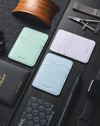 VULKIT Stick on Card Holder Compatible for iphone Leather Cell Phone Wallet Credit Card Case Strong Sticker for Women - color: Blue