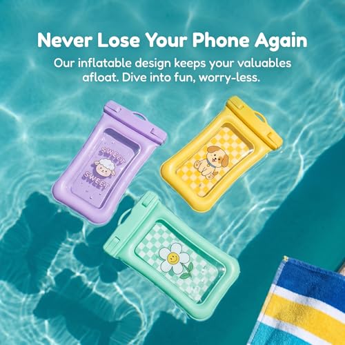 3 Pack Waterproof Phone Pouch with Lanyard Underwater Dry Bag case Universal high Transparency Touch Screen Protective case Suitable for Beach and Travel-Goat-Dog-Flower - color: GOAT-DOG-FLOWER, size: 3Pack
