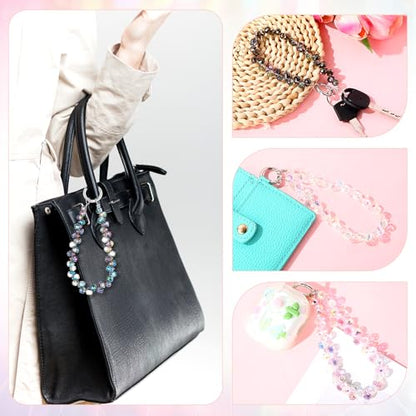 Quelay 4 Pack Beaded Phone Wrist Strap - color: Light, style: Crystal