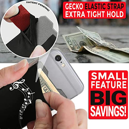 Phone Wallet - Adhesive Card Holder - Cell Phone Pouch - Stick on Lycra Pocket by Gecko - Carry Credit Cards and Cash - color: MUSIC