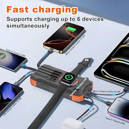 Solar Power Bank 49800mAh, 15W 3-in-1 Wireless Charger, 25W Fast Charging USB C Portable Charger, Solar & Hand Crank External Battery with LED Flashlight for Camping Outdoor Emergency iPhone Android