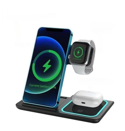 3-in-1 Wireless Charging Station for iPhone, Apple Watch & AirPods, Foldable Fast Wireless Charger Stand with Night Light, 15W Qi Charging Dock