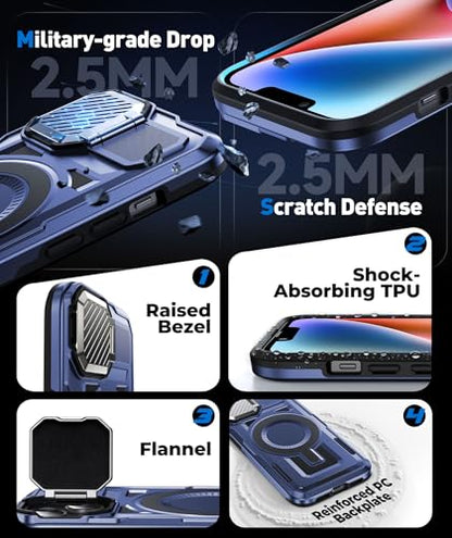 DASFOND Shield Series for iPhone 12/12 Pro Case with Camera Stand Cover [Compatible with MagSafe] Full Body Military Shockproof Protection Heavy Duty Rugged Magnetic Phone Case iPhone 12/12 Pro, Blue - color: Blue, size: Camera Stand iPhone 12/12 Pro