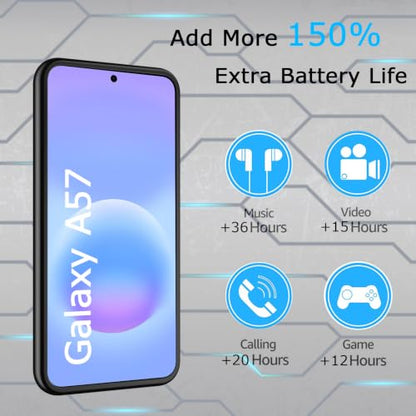 Battery Case for Galaxy A57,Upgraded 12000mAh Rechargeable Portable Extended Battery Pack Supported Qi Wireless Charging Case Compatible with Galaxy A57(6.7 inches) Charging Case-Black - size: Galaxy A57