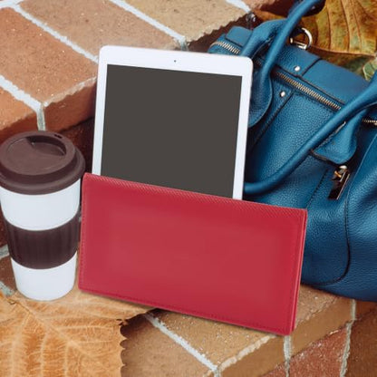 CoBak Checkbook Cover for Women & Men - PU Leather Case with RFID Blocking | Classic Design Check Book Holder for Personal and Business - color: Carbon Red
