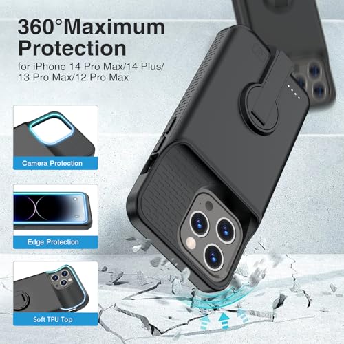 GIN FOXI Battery Case for iPhone 14 Pro Max/14 Plus/13 Pro Max/12 Pro Max, Rechargable Charging Case with Stand 8500mAh Portable Extended Case Cover for 14 Pro Max,14Plus,13/12Pro Max Black - size: for 14px/13px/12px