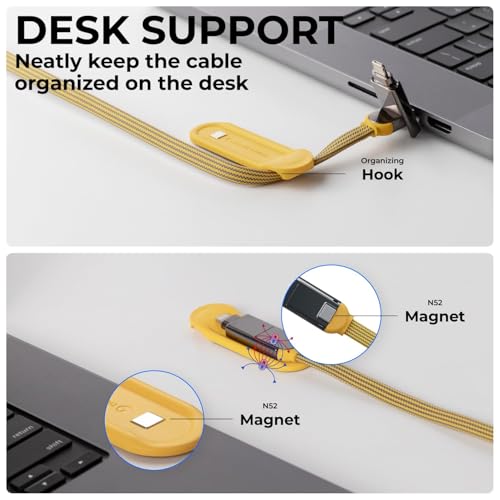 Rolling Square InCharge XL 200cm - USB C Charger Cable, Lightning Cable for Smartphone, Universal Cable Charger 6 in 1, USB Plug, Yellow, 100W - color: Yellow