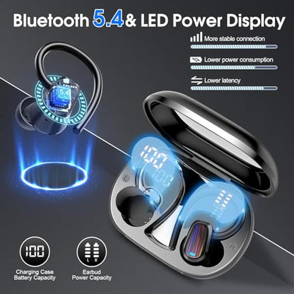 Wireless Earbuds Bluetooth 5.4, 50H Playtime Sport Earphones with Earhooks, HiFi Stereo Bluetooth Hearphones with ENC Noise Cancelling Mic, IPX7 Waterproof Over the Ear Buds for Gym/Running/Workout