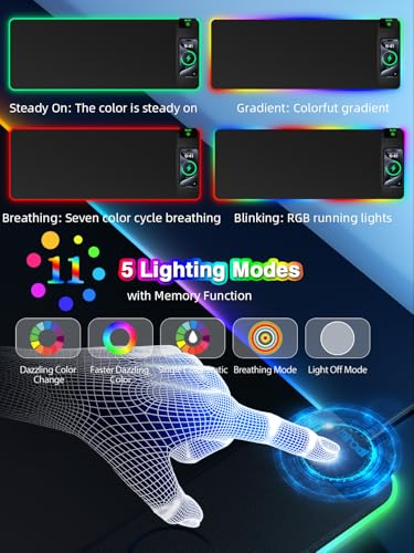 Wireless Charging Mouse Pad, 31.5"x11.81" XL Gaming Mousepad with 11 RGB Colors & 5 Lighting Modes, Home Office Large Desk Pad, Ultra-Smooth Surface, Non-Slip, Waterproof Keyboard Pad Black Desk Mat - color: 31.5x11.81"-Black Right Upgraded