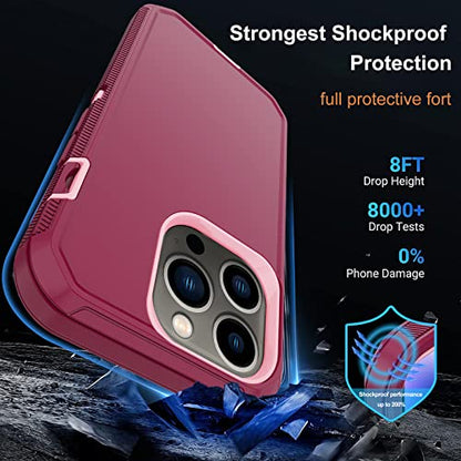 for iPhone 14 Pro Max Case with 2 Screen Protector,Heavy Duty Shockproof Drop Protection Rugged 3-Layer Military Tough Durable Protective Cover for Apple iPhone 14 Pro Max6.7 (Burgundy) - color: Burgundy