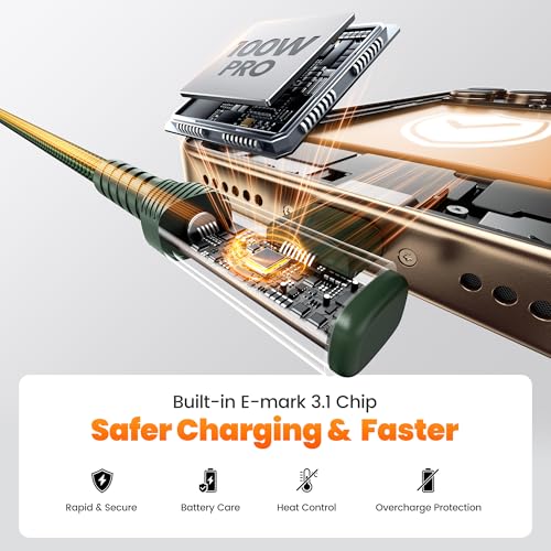toocki 100W Right Angle Fast Charging USB C Cable, 2Pack, 3.3FT - color: Green, size: 3.3+3.3FT