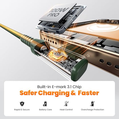 toocki 100W Right Angle Fast Charging USB C Cable, 2Pack, 3.3FT - color: Green, size: 3.3+3.3FT