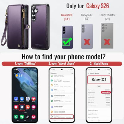 Defencase for Galaxy S26 Case Wallet Compatible with Magsafe 6.3", Purple | Magnetic Detachable, with RFID Bolcking Card Holder, Zipper Strap, PU Leather Drop-Proof Phone Cover for Samsung Galaxy S26 - color: (Detachable with Magsafe)-Purple
