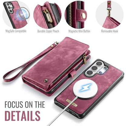 Compatible with Samsung Galaxy S26 Ultra Wallet Case with Magsafe with Zipper & Card Holder Strap Wristlet Detachable Magnetic Protective Back Case for Galaxy S26 Ultra 5G 6.9 Inch (Red) - color: (Detachable and Magsafe)-Red, size: S26 Ultra 6.9 Inch
