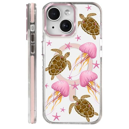 VisEnt Clear Case for iPhone 14, Magnetic Phone Case, Transparent Slim Cover, Military Grade Protection, Shockproof, Anti-Yellowing, Scratch Resistant, Pink Jellyfish Sea Turtle - color: Pink Jellyfish Sea Turtle, size: Iphone 14