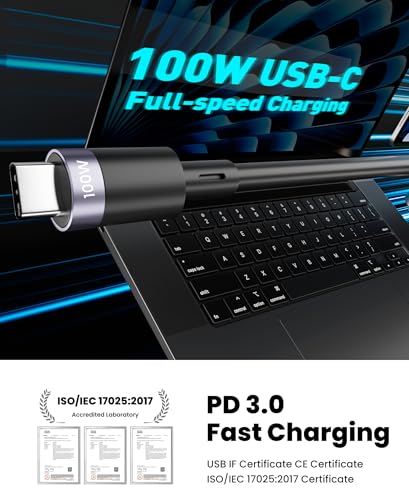 100W Retractable 2X USB-C Charging Cable with Apple Watch Charger - 3-in-1 Dual USB C (100W/10W) and iWatch Fast Charger, Portable Travel Multi Charge Cord for iPhone 15/16/17, iPad, Android, MacBook