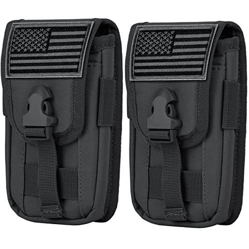 2 Pack Tactical Phone Holster Pouch, Smartphone Pouch Case Molle Attachment Belt Holder for 4.7"-6.9" Phone with US Flag Patch for iPhone 18 Pro Max/17/16/15/14 Pro Max - color: Black