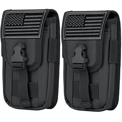 2 Pack Tactical Phone Holster Pouch, Smartphone Pouch Case Molle Attachment Belt Holder for 4.7"-6.9" Phone with US Flag Patch for iPhone 18 Pro Max/17/16/15/14 Pro Max - color: Black