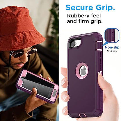 AICase for iPhone SE Case 3rd & 2nd Generation, for iPhone SE 2022/2020 Built-in Screen Protector Heavy Duty Protective Shockproof 3-Layer Full Body Rugged Phone Cover, Night Purple/Pink - color: Night Purple/pink