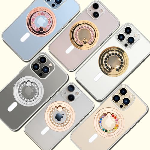 Sonix Magnetic Phone Grip and Phone Ring Holder - Compatible with MagSafe - Rotatable Kickstand and Phone Holder for iPhone 16, 15, 14, 13, 12 Series - Gold Star/Black Rhinestone - color: Gold Star / Black Rhinestone