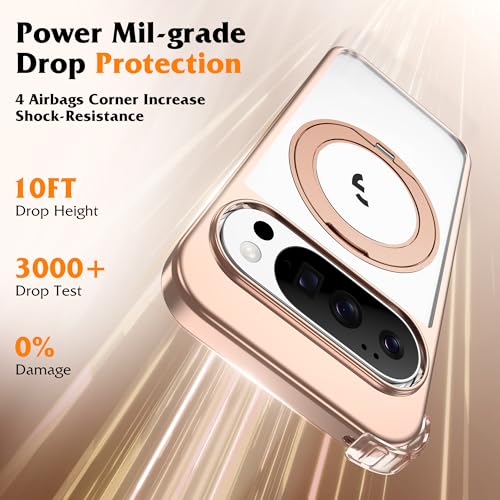 Compatible with Clear Google Pixel 10 Pro XL Case & Google Pixel 9 Pro XL Case 6.8'' with 360° Magnetic Ring Stand [Plating Phone Cases],Desert Gold - color: Desert Gold, size: Pixel 9 Pro XL & Pixel 10 Pro XL