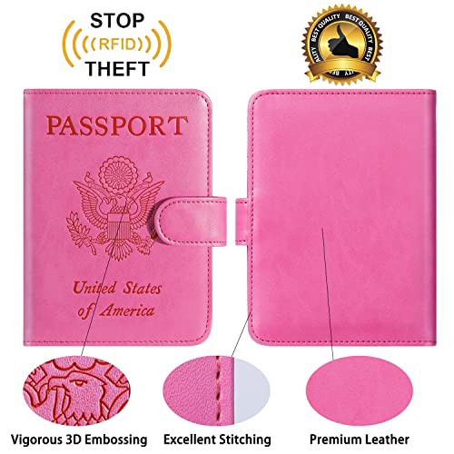 Passport Holder Cover Wallet RFID Blocking, Travel Essentials | Leather Card Case, Travel Accessories for Women Men, Pink - color: Pink