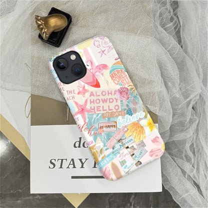 Case Compatible with iPhone 13 14, Cute Dual Layer Hybrid Phone Cover, Military Grade Drop Protection, Aesthetic Shockproof Phone Case for Women Girls, Pastel Pink Summer Collage - color: Pastel Pink Summer Collage, size: Iphone 13/14