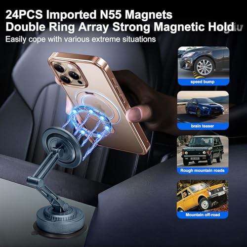 PIEPIE All-Metal Alloy Long Arm Magnetic Suction Cup Car Phone Mount Holder - color: Navy Deep Blue