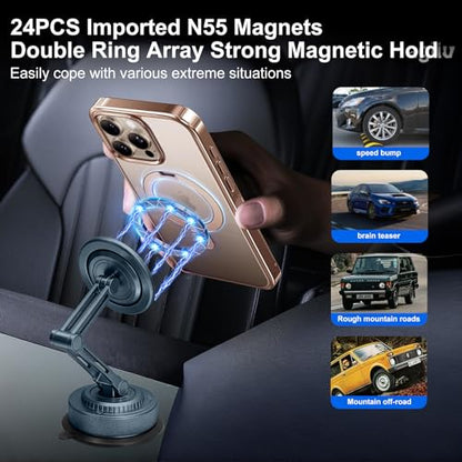 PIEPIE All-Metal Alloy Long Arm Magnetic Suction Cup Car Phone Mount Holder - color: Navy Deep Blue