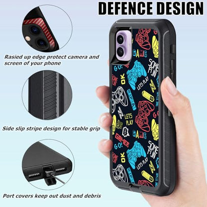 for iPhone 17 Case with Screen Protector Funny Game Men Boys Design, 3-Layer Full Body Rugged Shockproof Heavy Duty Protective Phone Case for iPhone 17, 6.3inch Blue - color: Blue