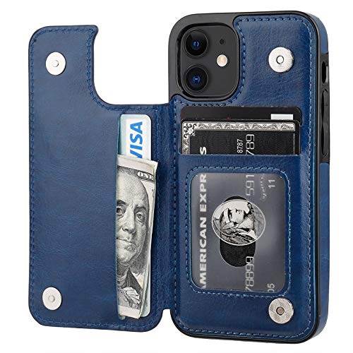 ONETOP for iPhone 12 Mini Wallet Case with Card Holder,Blue - color: Blue