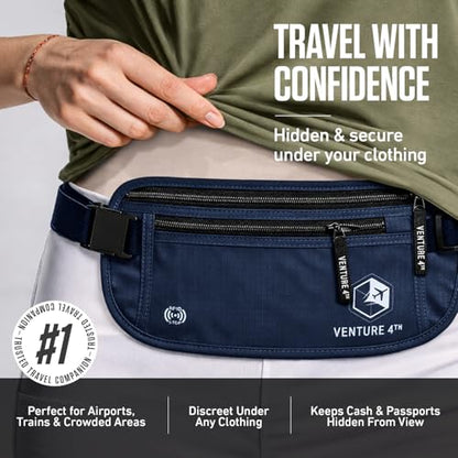 VENTURE 4TH Travel Money Belt, RFID Blocking Passport Holder - Navy Blue - color: Navy Blue