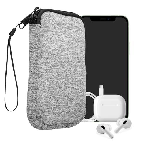 kwmobile Universal Phone Pouch Size L - 6.5" - Neoprene Smartphone Pouch with Zip - Water-Repellent Mobile Phone Case - Sleeve in Light Grey Matte/White - color: light grey matte / white, size: L - 6.5"