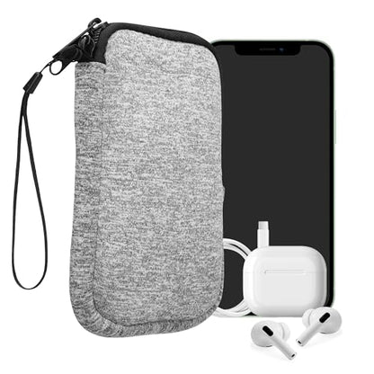 kwmobile Universal Phone Pouch Size L - 6.5" - Neoprene Smartphone Pouch with Zip - Water-Repellent Mobile Phone Case - Sleeve in Light Grey Matte/White - color: light grey matte / white, size: L - 6.5"