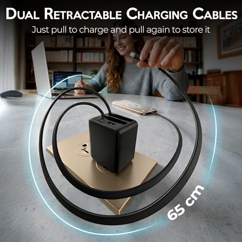45W Retractable Wall Charger 4 Port with Built-in Type-C, Travel Ready