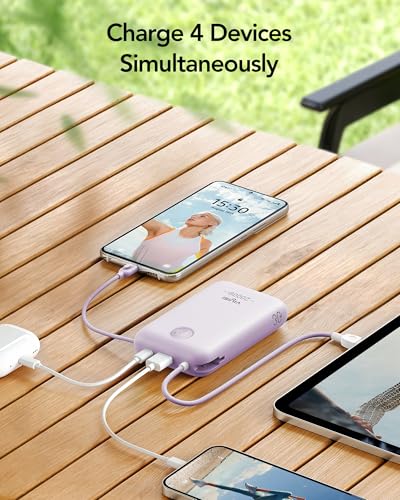 VIYISI Portable Charger 20000mAh 30W with Built-in Cables, Purple - color: Purple