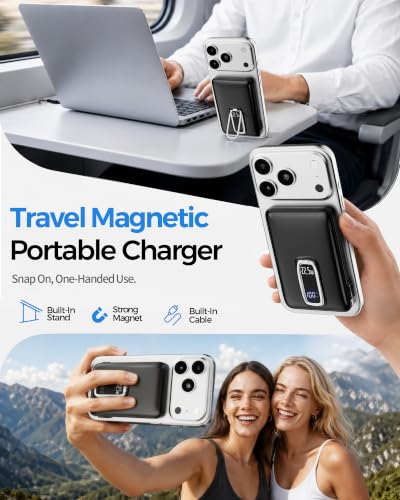 for MagSafe Power Bank iPhone,Portable Charger with Detachable USB-C Cable