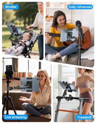 PLDHPRO Tablet Holder for Mic Stand,iPad Clamp Mount with Long Arm,360°Rotating Adjustable Tablet Mount for Microphone Stand,Fits 5.5"-14.6" iPad Pro 12.9, Galaxy,iPhone - size: 7.8 in Arm