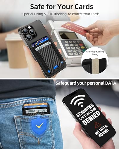 Phone Card Holder, Leather Phone Wallet Stick On, Fit 7 Cards | RFID Blocking, Adhesive Card Holder Back of Phone, Credit Card Holder for Phone Case iPhone, Samsung, Black Carbon Fiber - color: Black Carbon Fiber