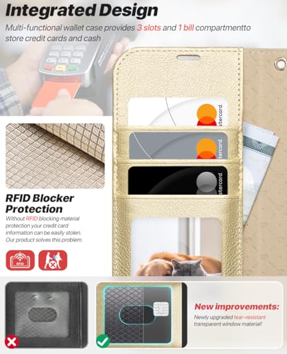 OCASE for iPhone 17 Detachable Wallet Case with Card Holder, 2 in 1 PU Leather Flip Folio with RFID Blocking Stand Wrist Strap Shockproof Phone Cover 6.3 Inch 2025, Gold - color: Gold, size: iPhone 17