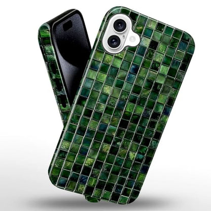 DJSOK Compatible with iPhone 16 Plus,Glossy PC Anti-Scratch Shockproof Case - Aesthetic Toned Tiles Green Glass - color: Aesthetic Toned Tiles Green Glass, size: iPhone 16 Plus