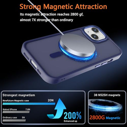 Magnetic iPhone 14/13 case,Compatible with Magsafe, Military-Grade Protection,Slim Translucent Matte Shockproof with Anti-Scratch Anti-Fingerprint Phone Cover (Dark Blue, iPhone 14/13) - color: Dark Blue, size: iPhone 14/13