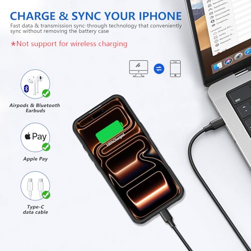 BOPPS Battery Case for iPhone 17 Pro Max 【Support Carplay 】 Powerful 8500mAh Portable Charger Case 360°Protection Rechargeable Extended Charging case for iPhone 17 Pro Max 6.9inch，Black