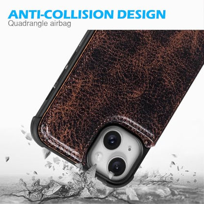 Wallet Real Leather Case Compatible with iPhone 15 6.1" | Genuine Leather,Shockproof, Anti-Fall Case,Flip Cover,with Card Slot,Double Magnetic Buckle,Kickstand,RFID Blocking Coffe - color: Brown Coffee, size: 6.1"-15