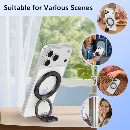 Magnetic Phone Ring Holder for MagSafe Dual-Side 360° Rotation Strong Magnet Finger Cell Phone Ring Grip Stand MagSafe Kickstand for iPhone 17 Pro Max/17 Pro/17/16/15/14/13/12,Samsung,Android,iPad