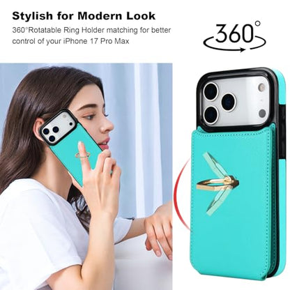 Folosu for iPhone 17 Pro Max Case Wallet, Finger Ring Holder Cover Green - color: Mint Green