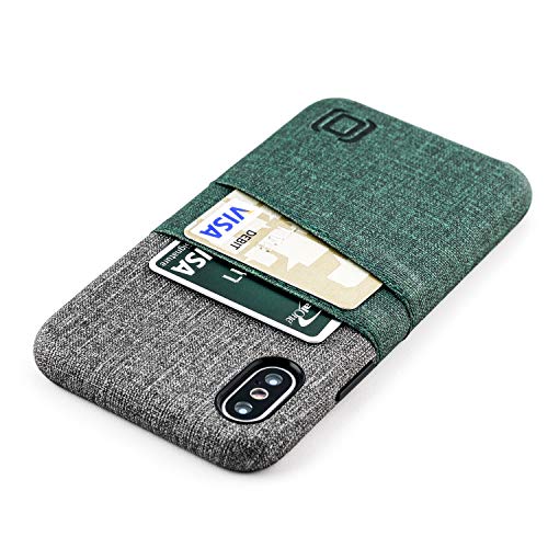 Dockem Luxe Wallet Case for iPhone X/XS: Slim Minimalist Case w/ 2 Credit Card Holder Slots: UltraGrip Canvas Style Synthetic Leather (Green and Grey) - color: Green and Grey