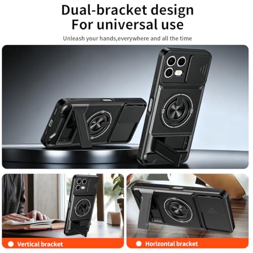 Compatible for T-Mobile Revvl 8 Pro TMRV08P5G Phone Case with HD Screen Protector, [Slide Camera Cover] [3 Stand Ways] Ring Holder Kickstand Military Grade Shockproof Protective Cover Case - Black - color: Revvl 8 Pro Black