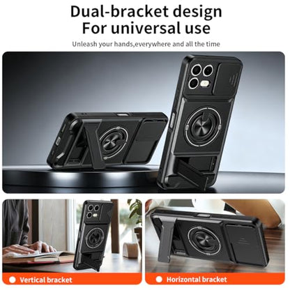 Compatible for T-Mobile Revvl 8 Pro TMRV08P5G Phone Case with HD Screen Protector, [Slide Camera Cover] [3 Stand Ways] Ring Holder Kickstand Military Grade Shockproof Protective Cover Case - Black - color: Revvl 8 Pro Black