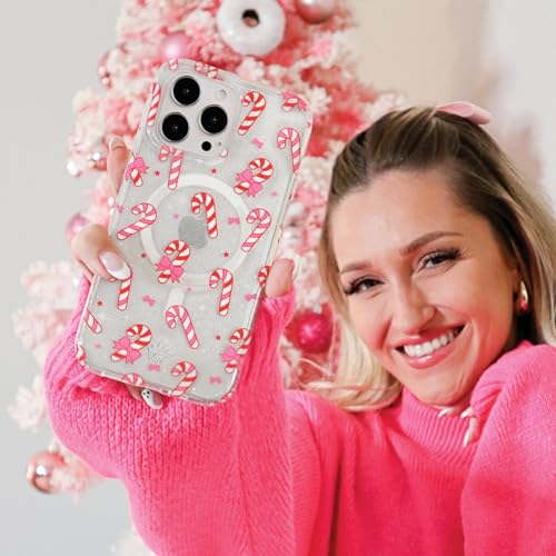 VELVET CAVIAR Christmas Phone Case for iPhone 15 - Compatible with MagSafe - 10ft Drop Tested - Holiday Peppermint Glitter Winter Theme - color: Peppermint Princess, size: 15